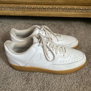 Nike Court Vision Gum leather and White Low-Top Sneakers SZ 12